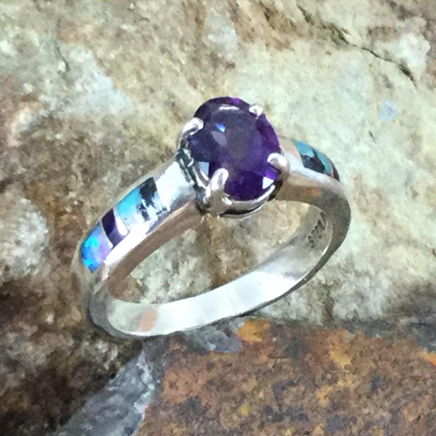 David Rosales Shalako Inlaid Sterling Silver Ring w/ Amethyst