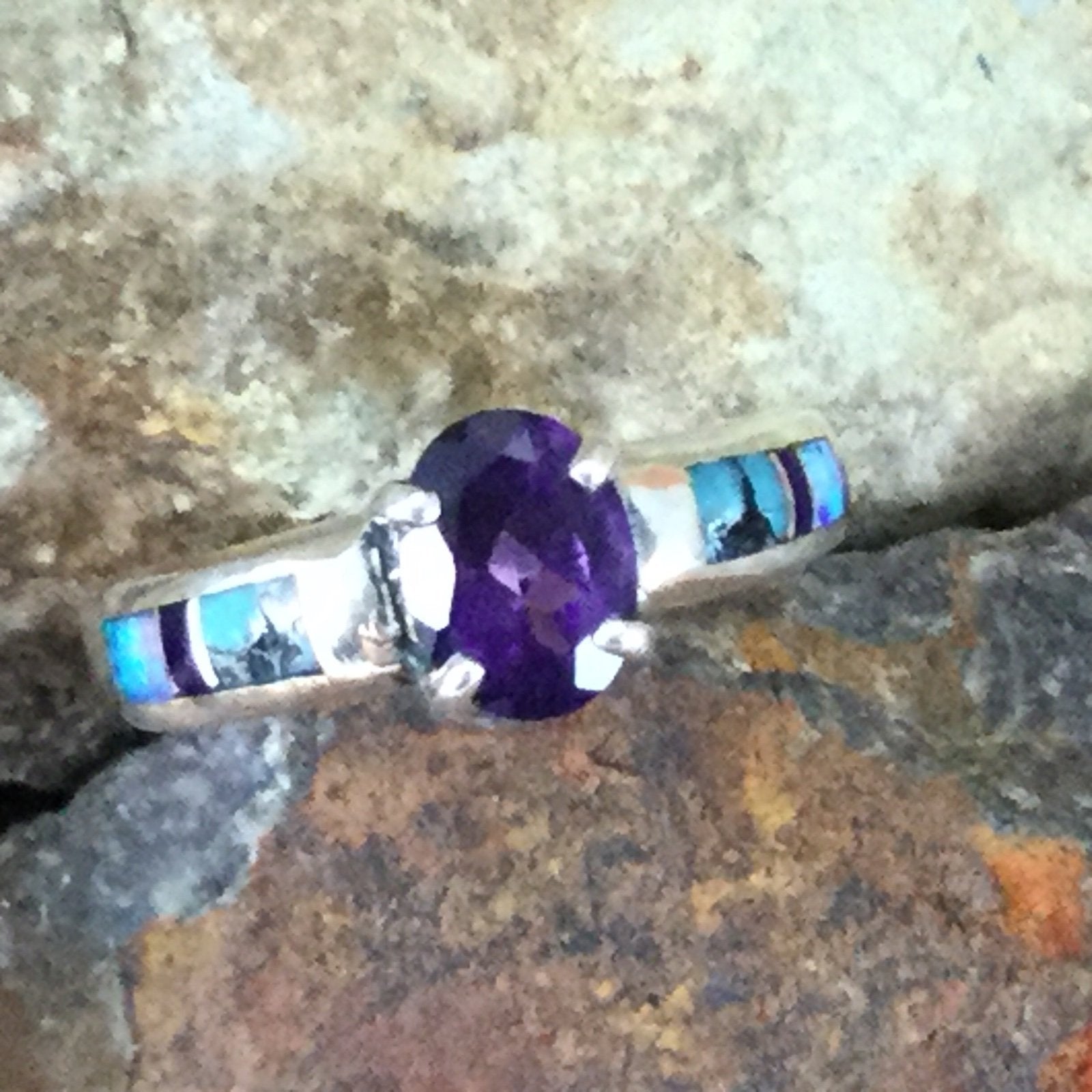 David Rosales Shalako Inlaid Sterling Silver Ring w/ Amethyst