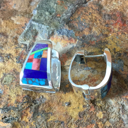 David Rosales Indian Summer Fancy Inlaid Sterling Silver Huggie Earrings