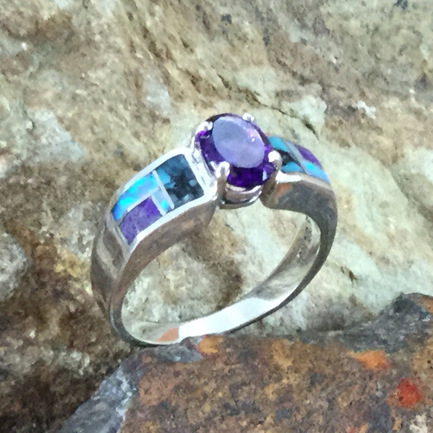 David Rosales Shalako Inlaid Sterling Silver Ring w/ Amethyst