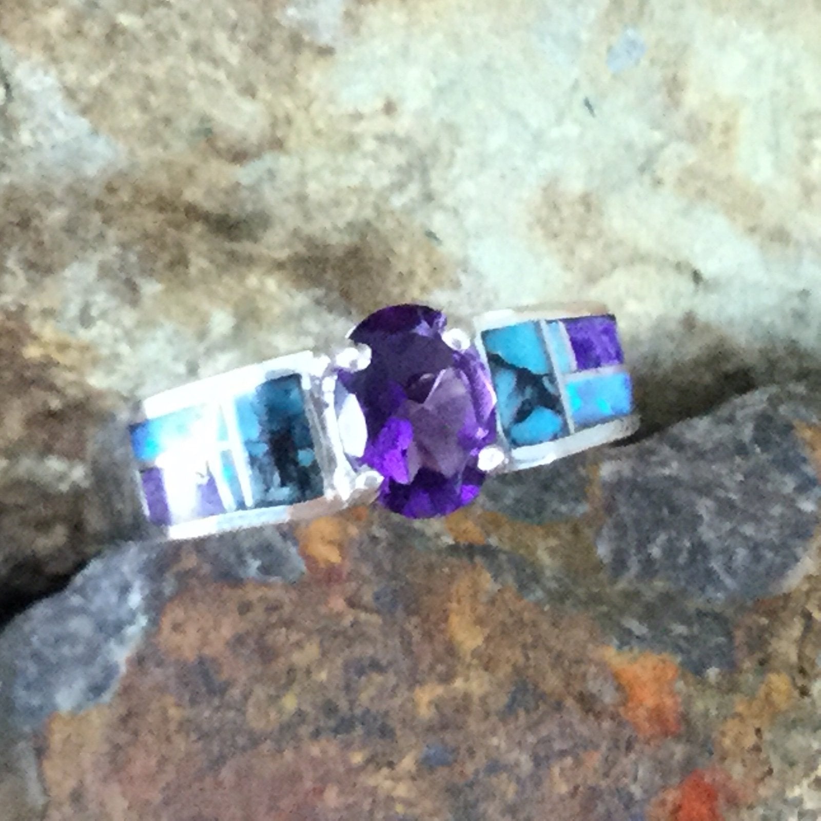 David Rosales Shalako Inlaid Sterling Silver Ring w/ Amethyst