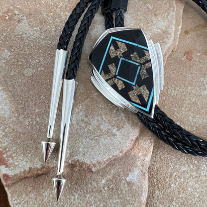 David Rosales Turquoise Creek Fancy Inlaid Sterling Silver Bolo Tie