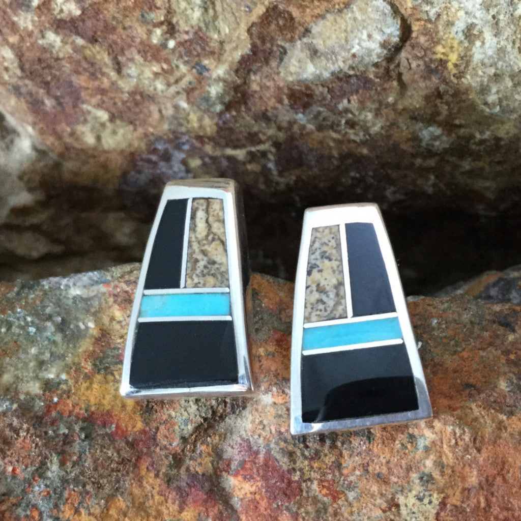 David Rosales Turquoise Creek Inlaid Sterling Silver Earrings