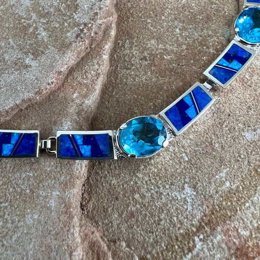 David Rosales Blue Sky Inlaid Sterling Silver Necklace w/ Blue Topaz