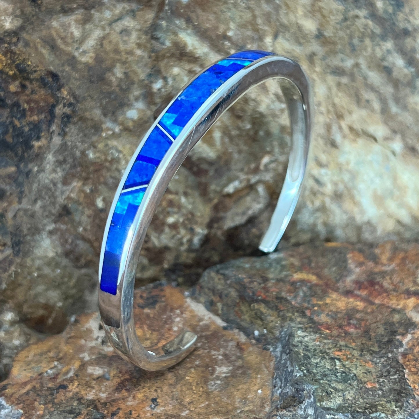 David Rosales Blue Sky Inlaid Sterling Silver Bracelet