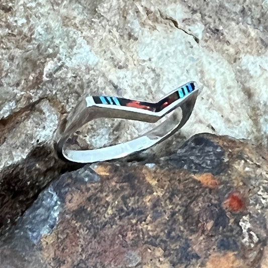 David Rosales Red Moon Inlaid Sterling Silver Ring