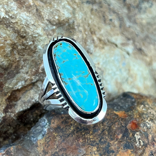 Kingman Turquoise Sterling Silver Ring by Wil Denetdale - Size 7.25