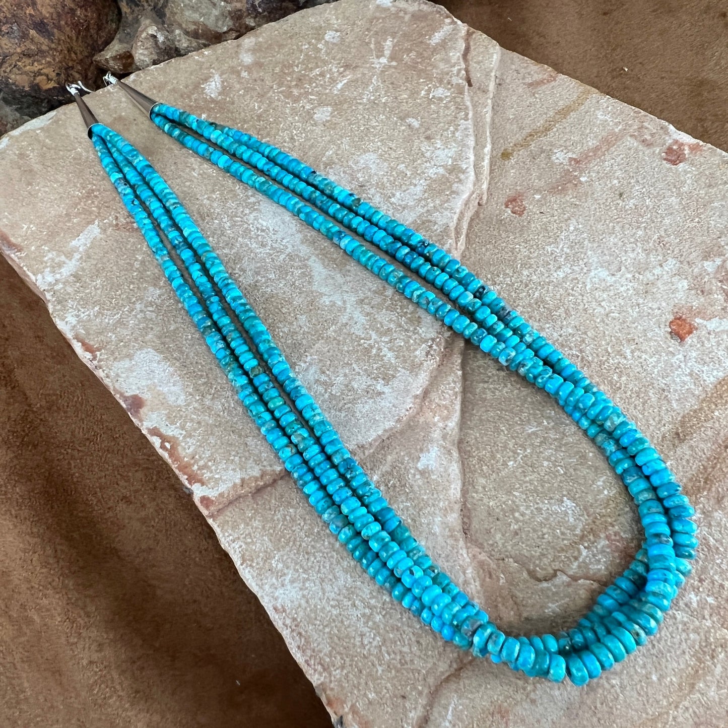 21" Three Strand Kingman Turquoise Beaded Necklace by Robert Tenario