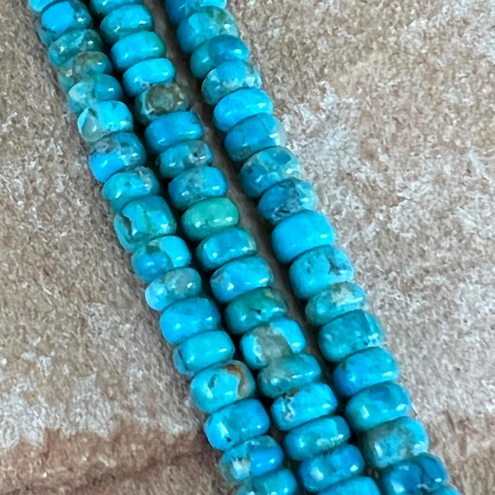 21" Three Strand Kingman Turquoise Beaded Necklace by Robert Tenario