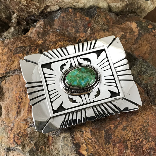 Sonoran Turquoise Sterling Silver Belt Buckle by Leonard Nez