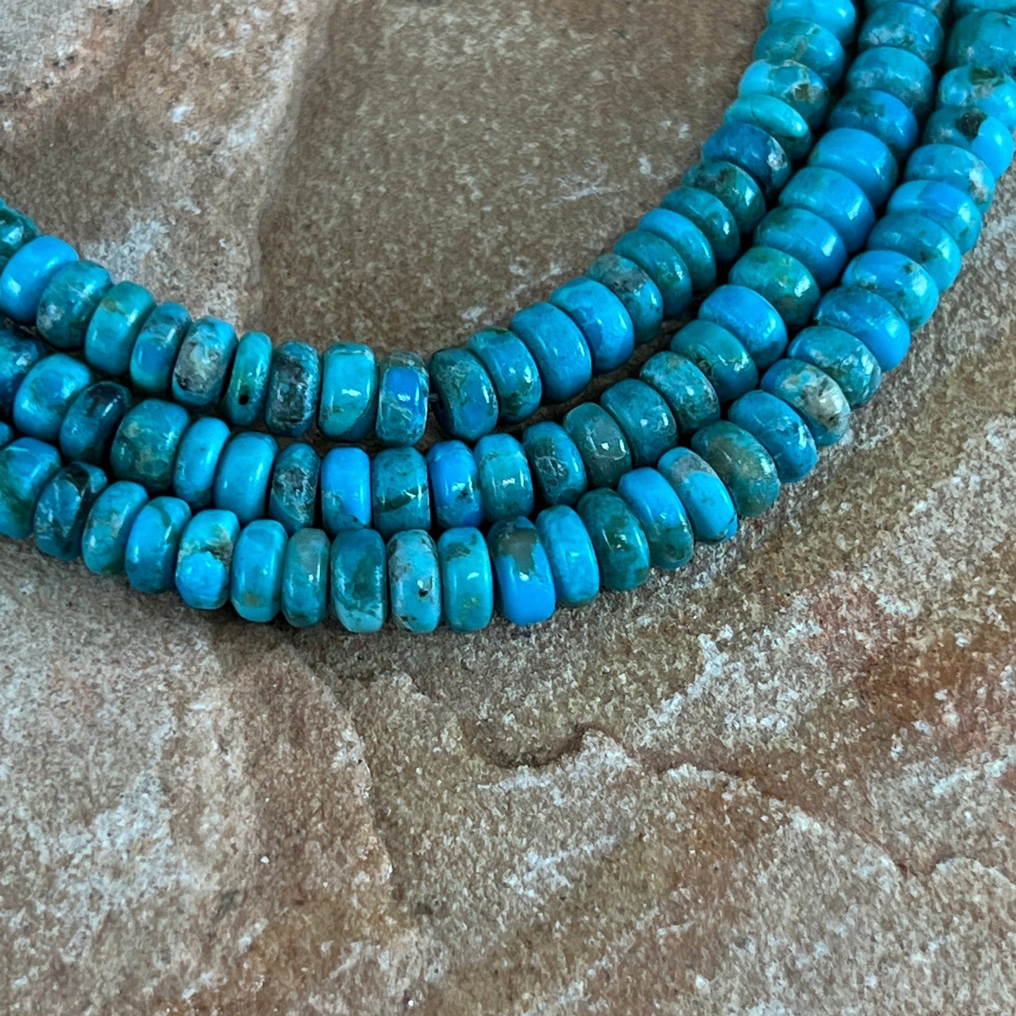 21" Three Strand Kingman Turquoise Beaded Necklace by Robert Tenario