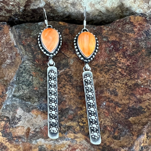 Orange Spiny Oyster Sterling Silver Earrings by Mary Tso