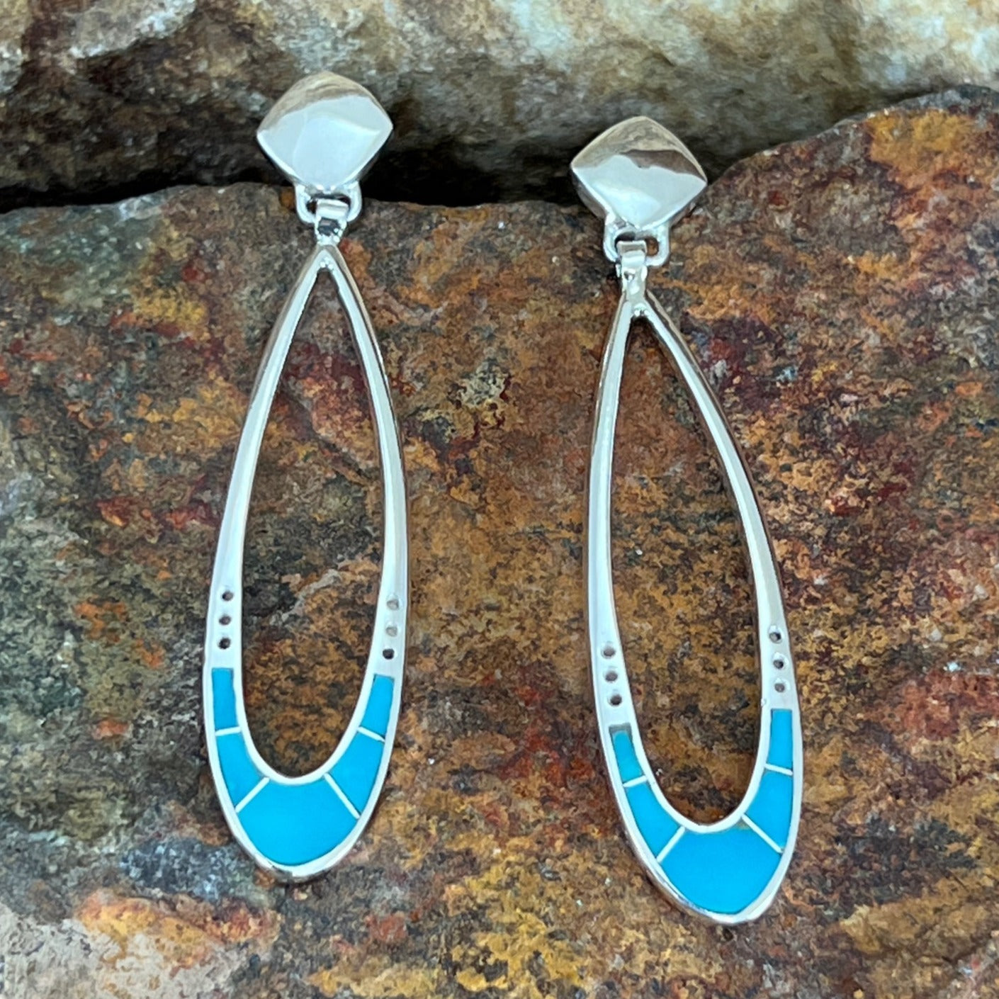 David Rosales Arizona Blue Inlaid Sterling Silver Earrings