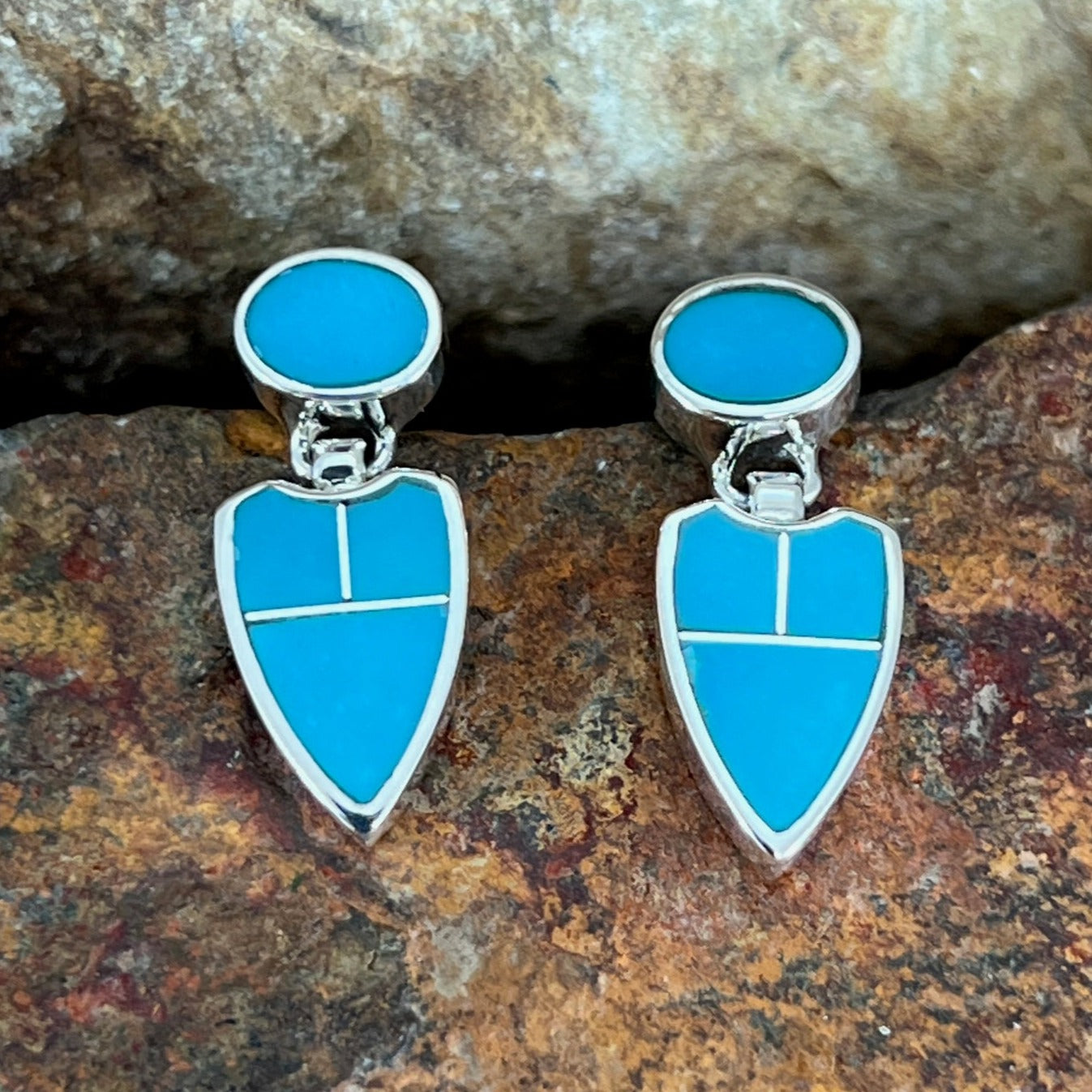 David Rosales Arizona Blue Inlaid Sterling Silver Earrings