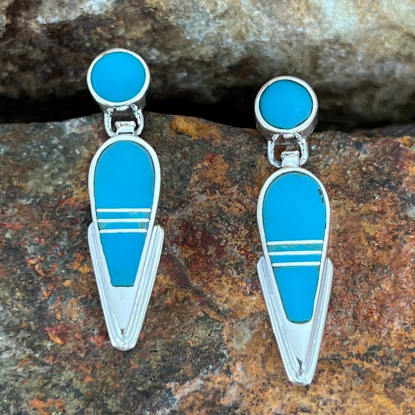 David Rosales Arizona Blue Inlaid Sterling Silver Earrings