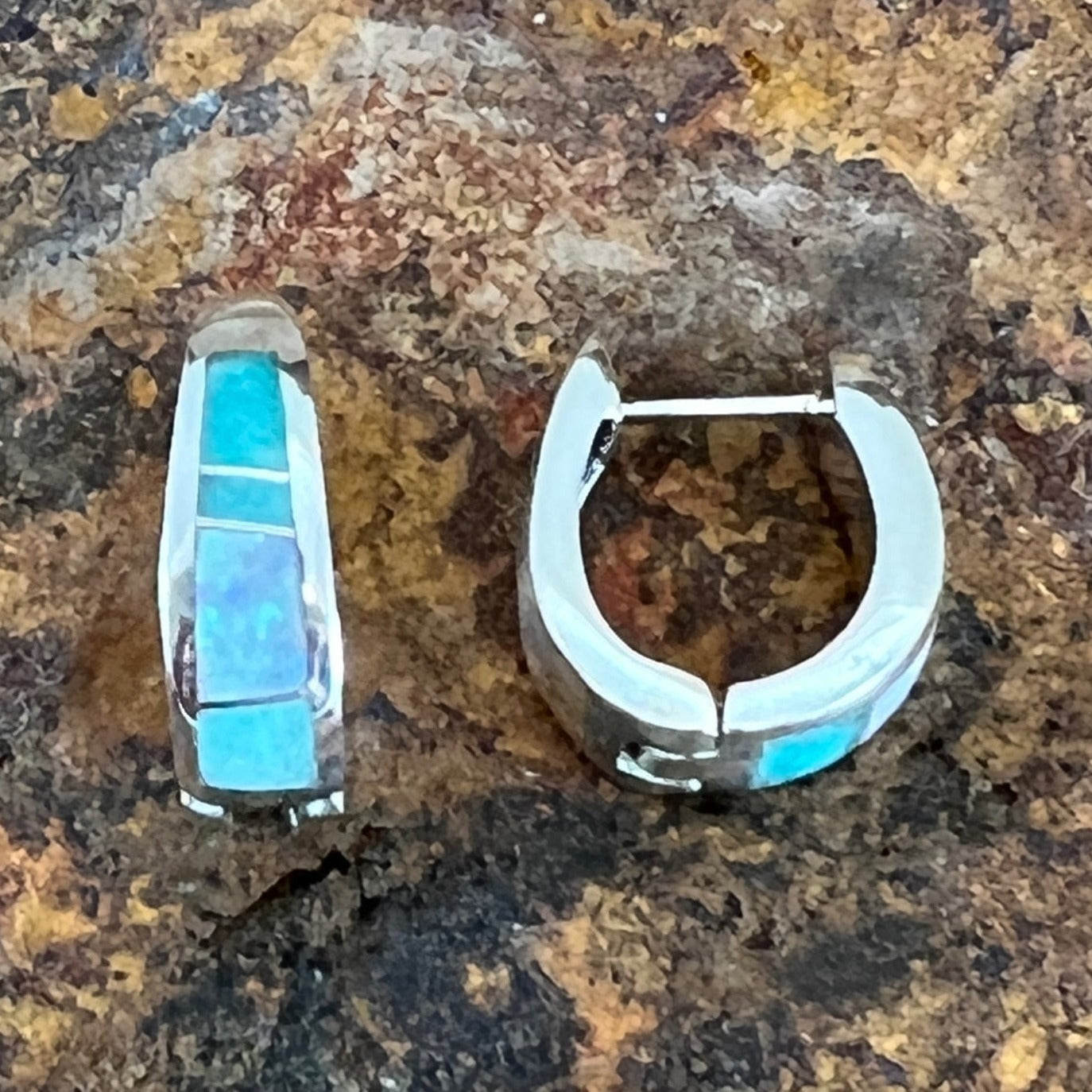 David Rosales Amazing Light Inlaid Sterling Silver Huggie Earrings