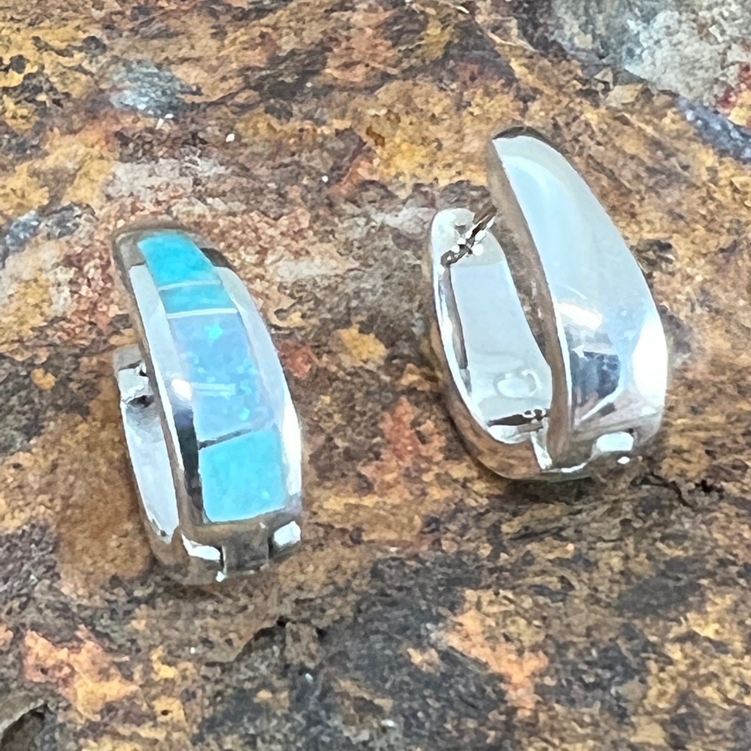 David Rosales Amazing Light Inlaid Sterling Silver Huggie Earrings