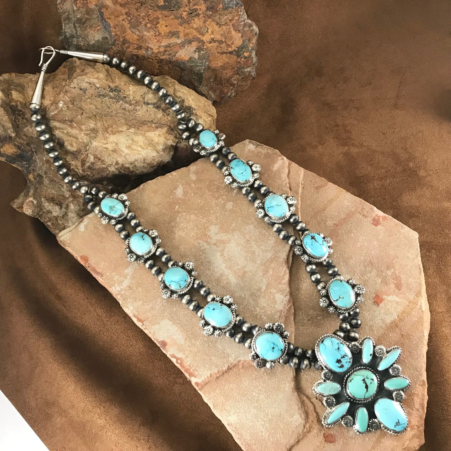 Dry Creek Turquoise Sterling Silver Lariat Necklace by Billy Jaramillo