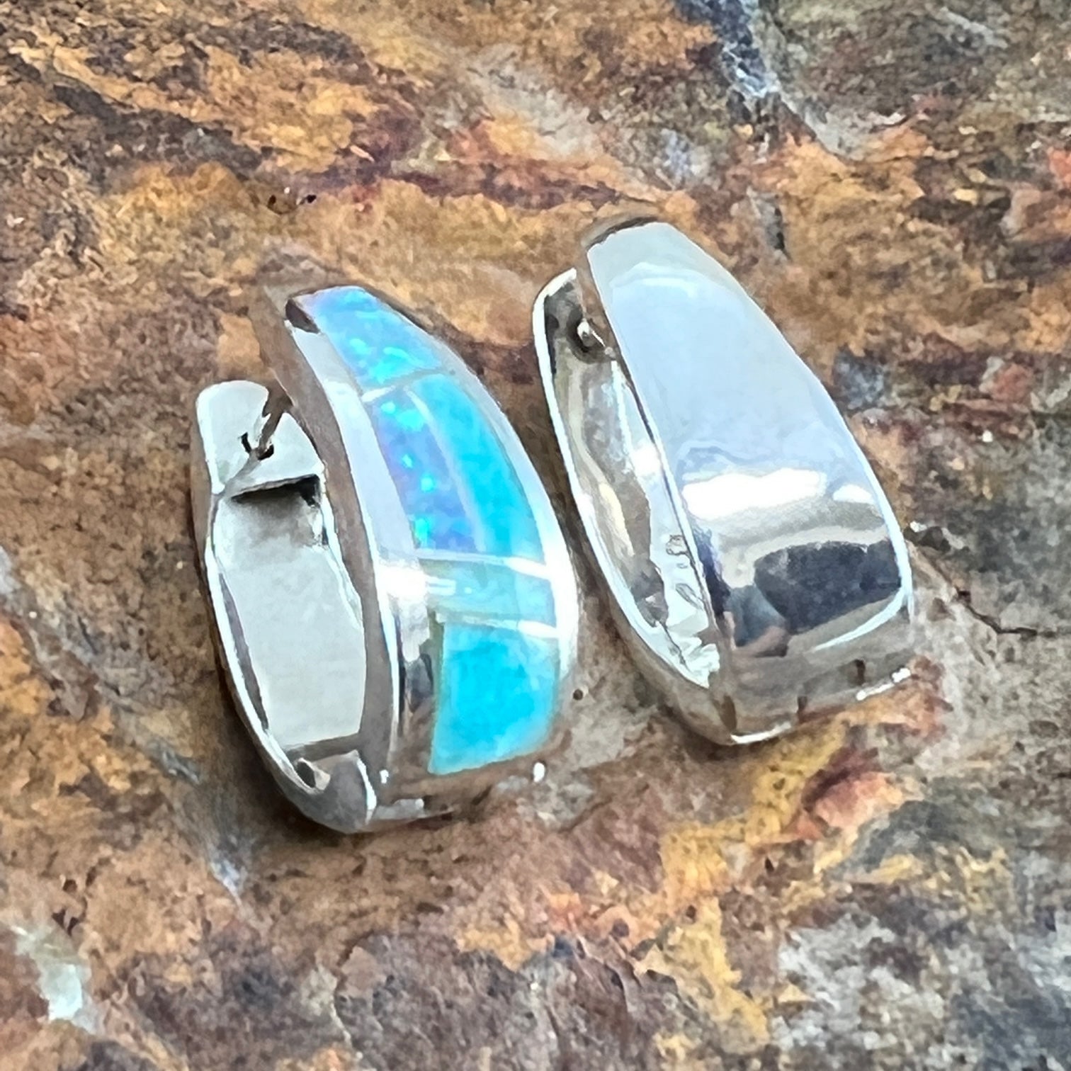 David Rosales Amazing Light Inlaid Sterling Silver Huggie Earrings