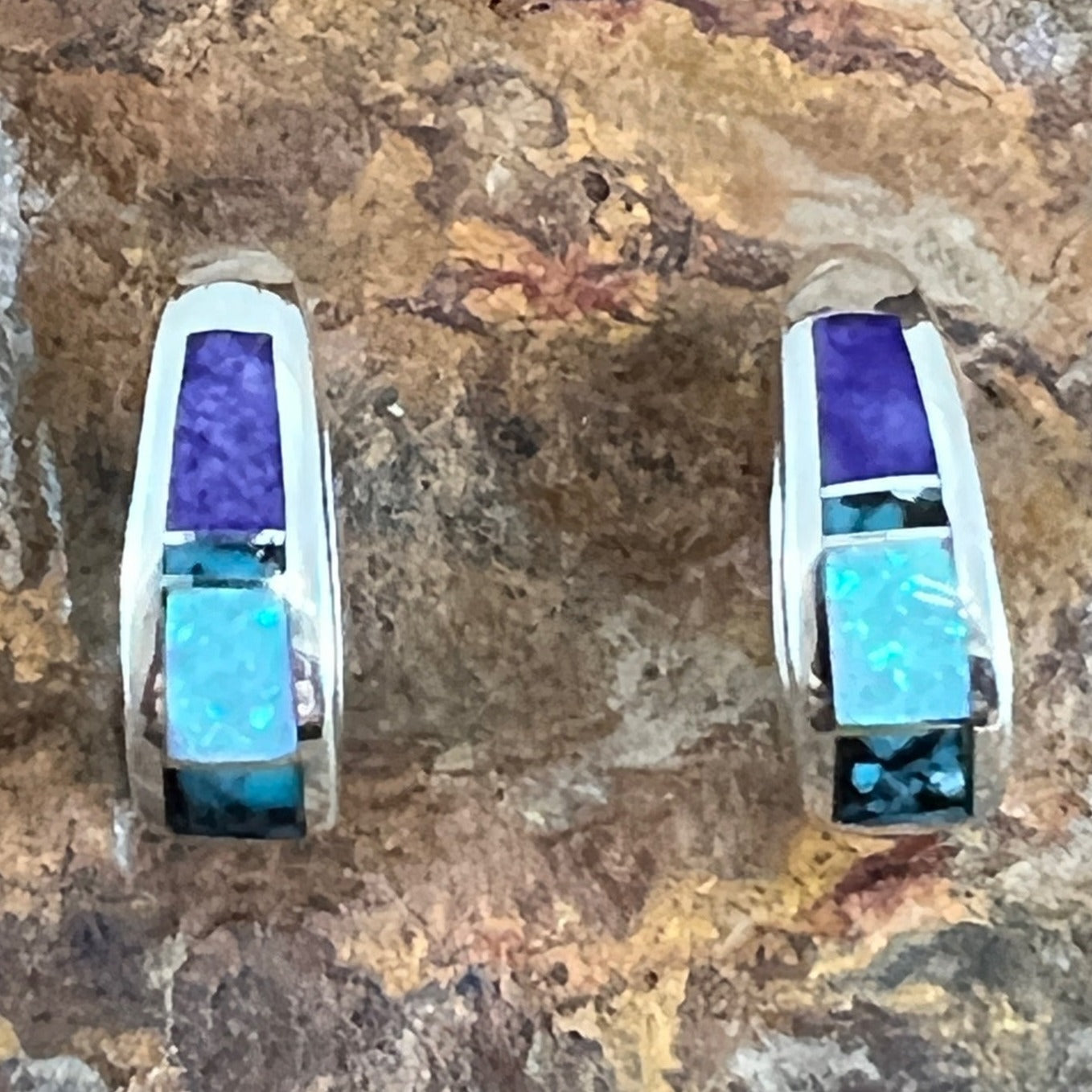 David Rosales Shalako Inlaid Sterling Silver Earrings Huggie