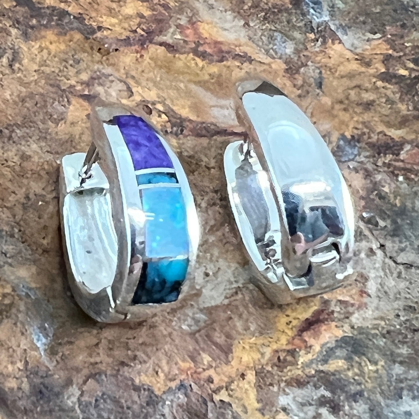 David Rosales Shalako Inlaid Sterling Silver Earrings Huggie