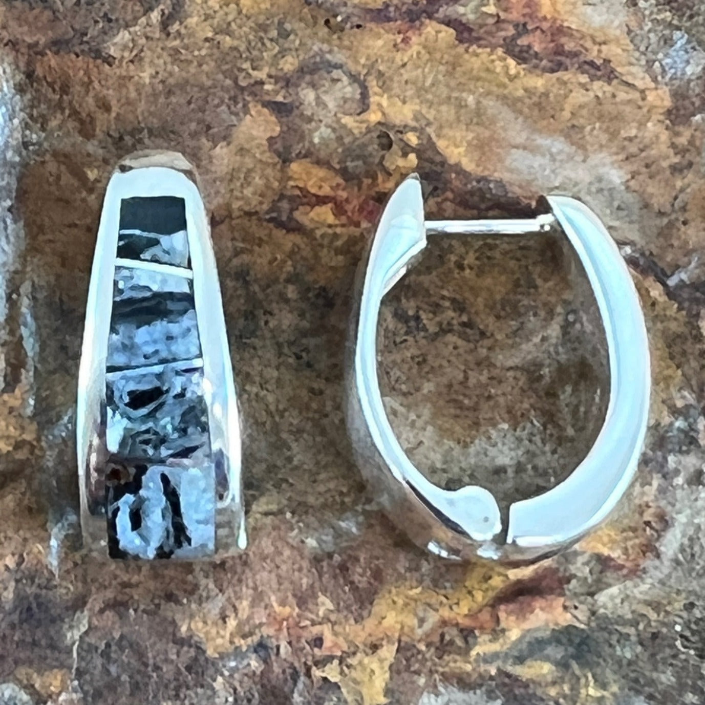 David Rosales White Buffalo Inlaid Sterling Silver Earrings Huggie