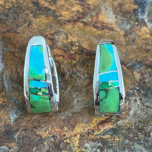 David Rosales Sonoran Gold Inlaid Sterling Silver Earrings Huggie