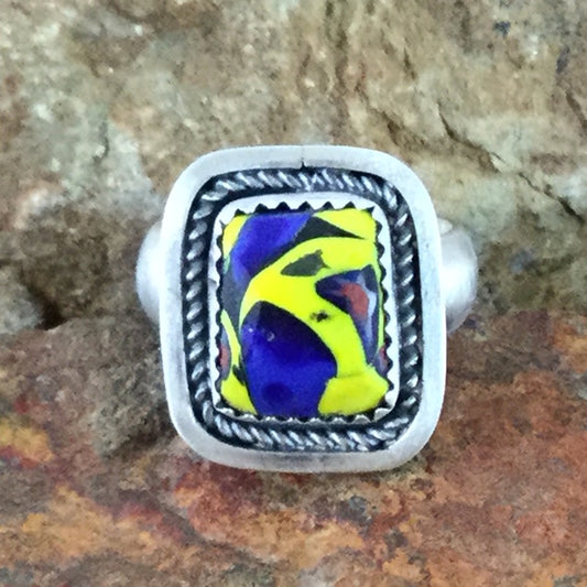 Glass Trade Bead Sterling Silver Ring by Martha Willeto - Adjustable