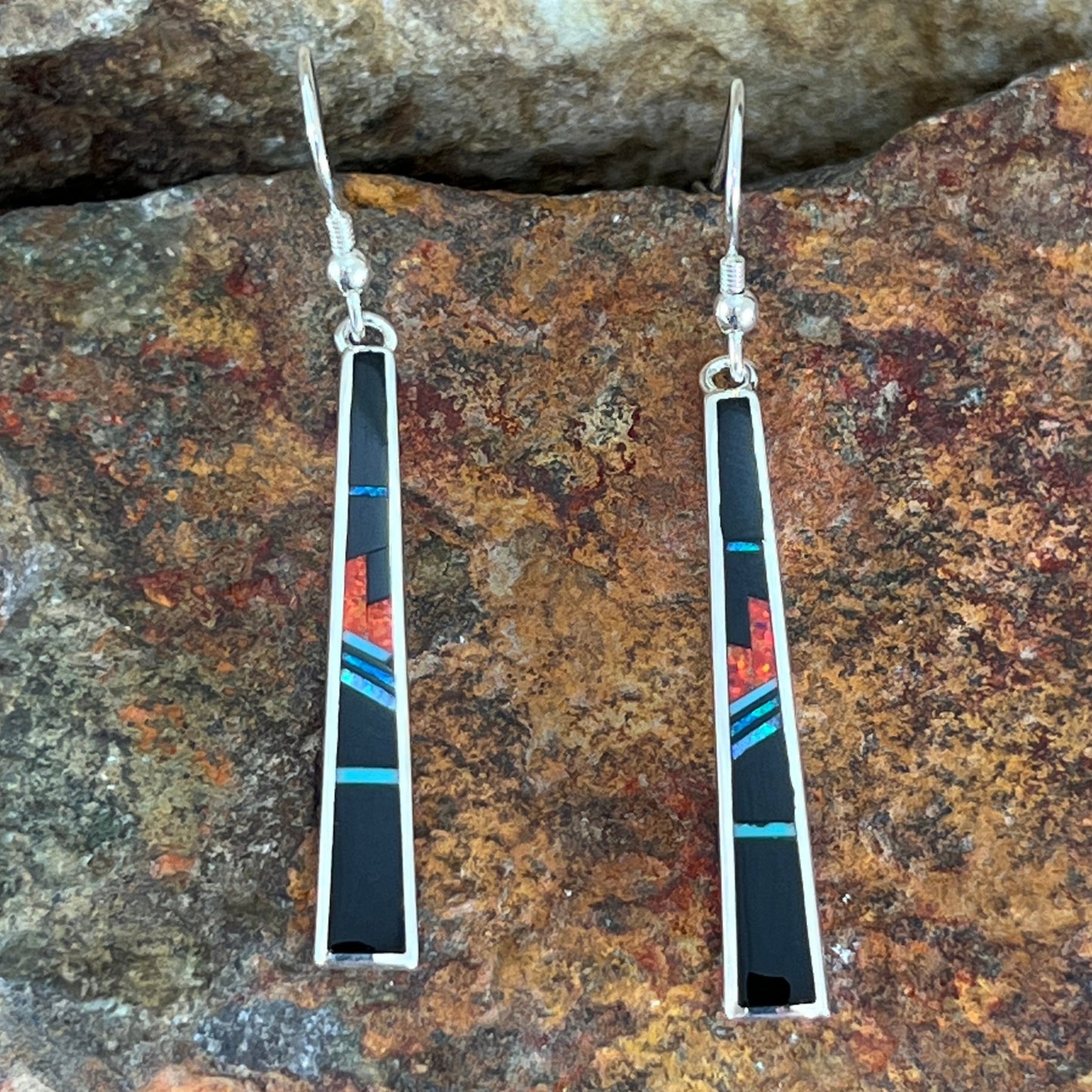 David Rosales Red Moon Fancy Inlaid Sterling Silver Earrings