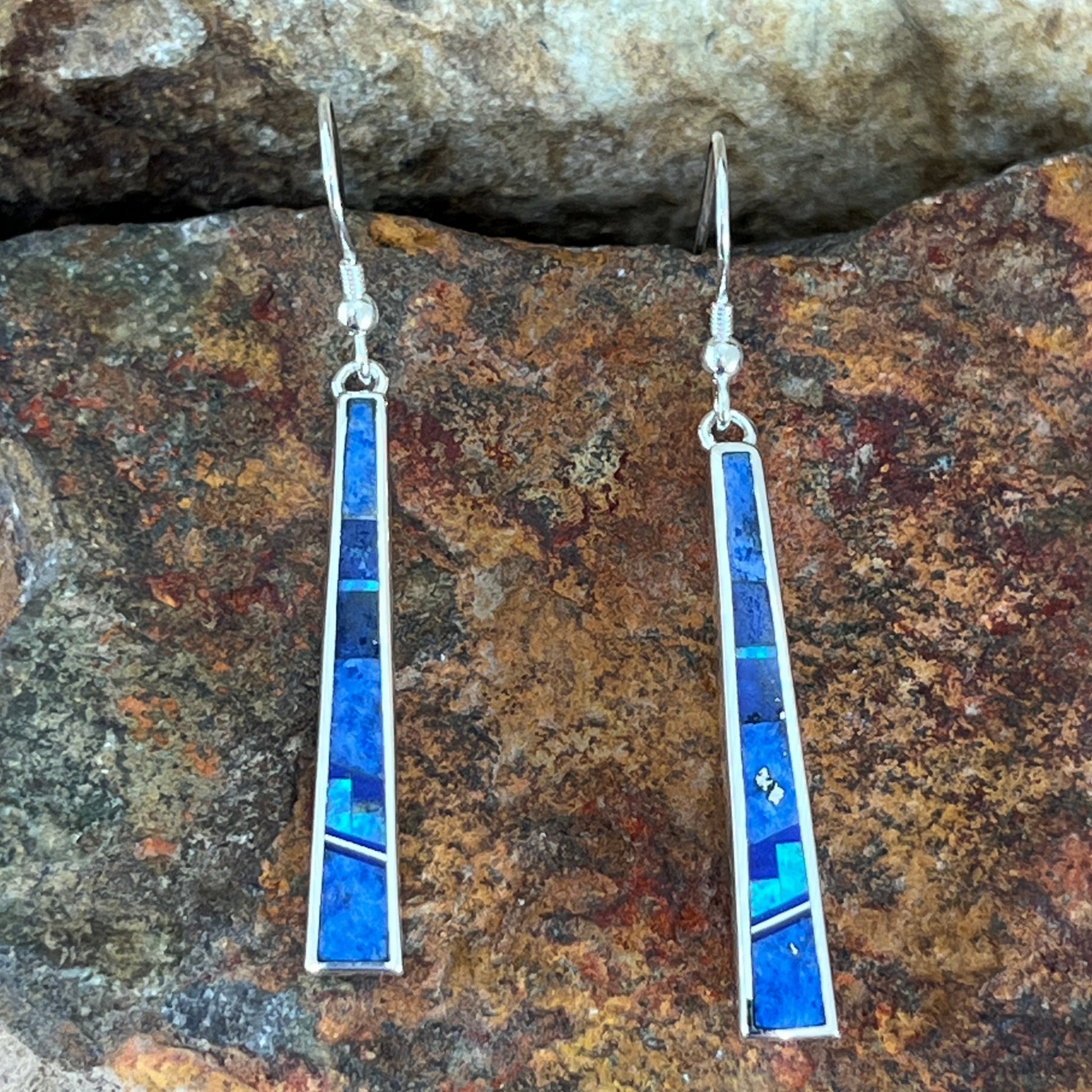 David Rosales Blue Sky Fancy Inlaid Sterling Silver Earrings