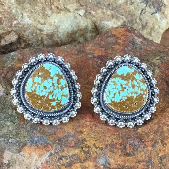 Number 8 Turquoise Sterling Silver Earrings by Readda Begay