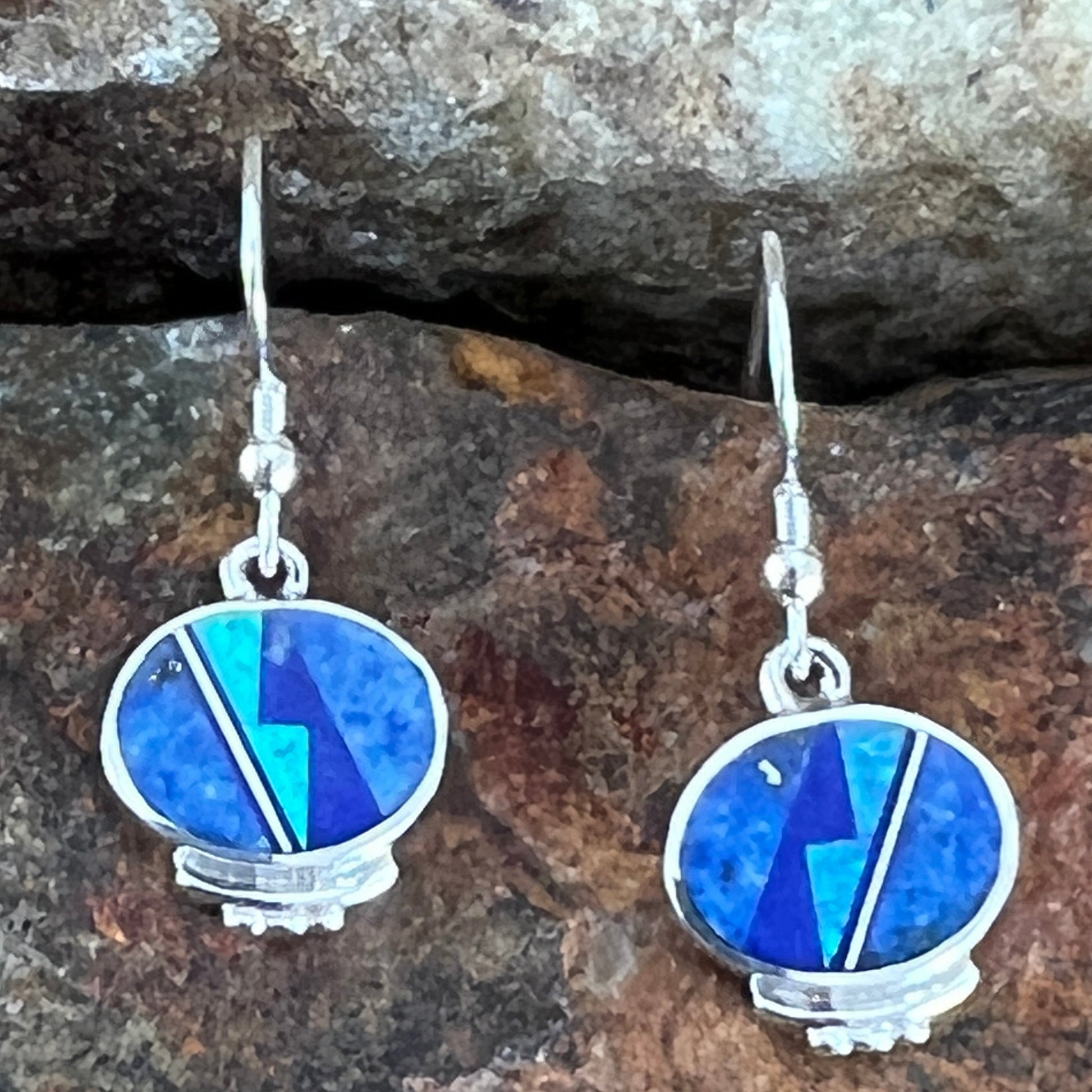 David Rosales Blue Sky Fancy Inlaid Sterling Silver Earrings