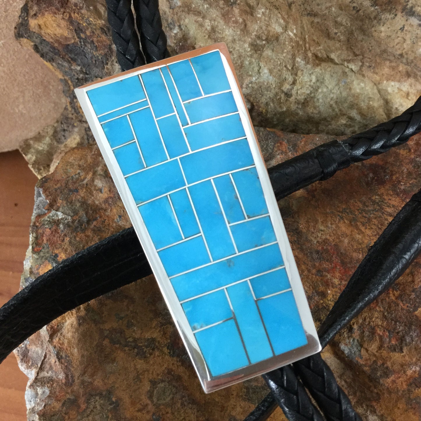 Arizona Blue Inlaid Sterling Silver Bolo Tie