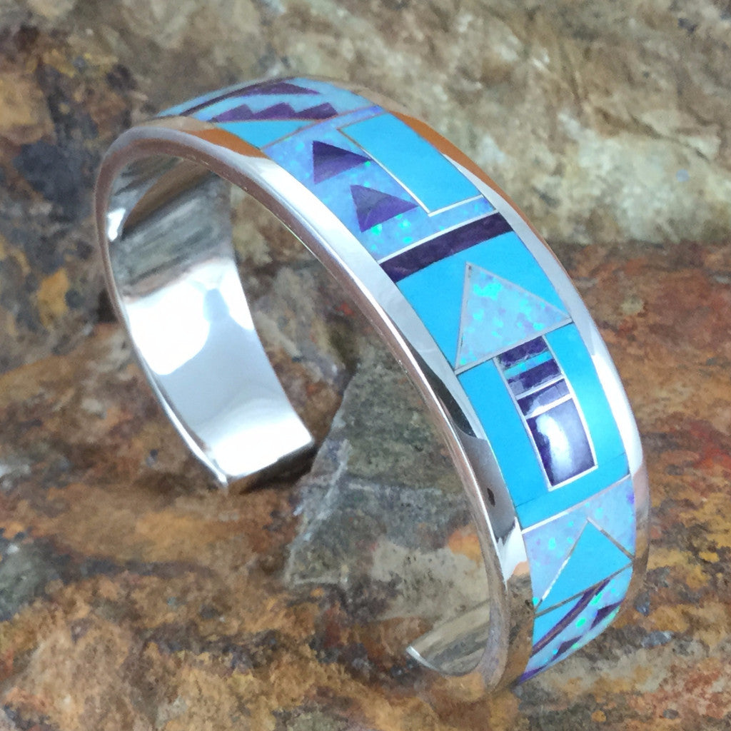 David Rosales Shalako Fancy Inlaid Sterling Silver Bracelet