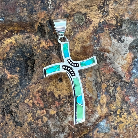 David Rosales Sonoran Gold Inlaid Sterling Silver Pendant Cross