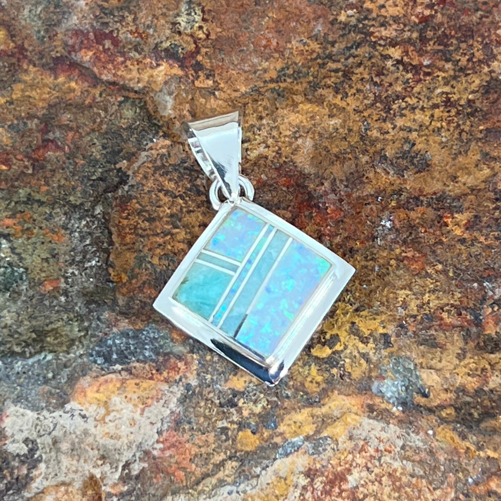 David Rosales Amazing Light Inlaid Sterling Silver Pendant