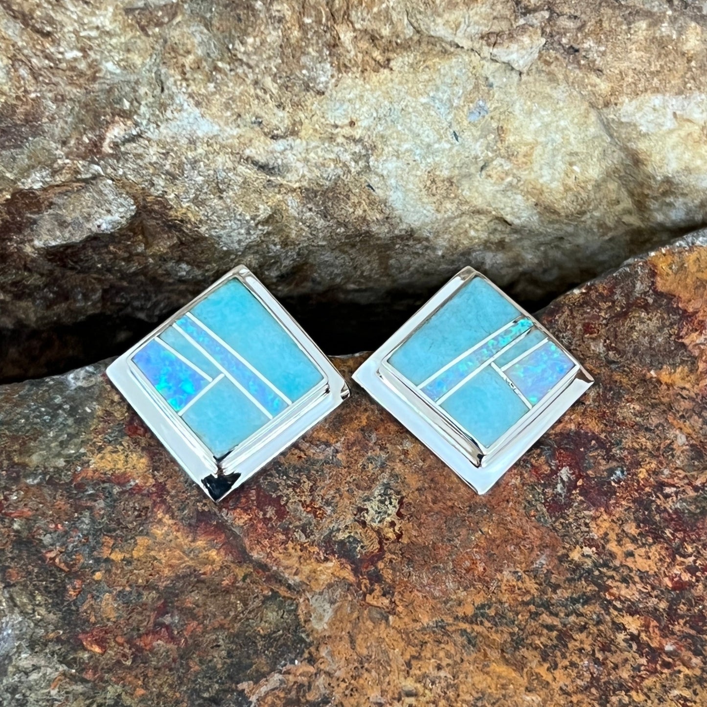 David Rosales Amazing Light Inlaid Sterling Silver Earrings