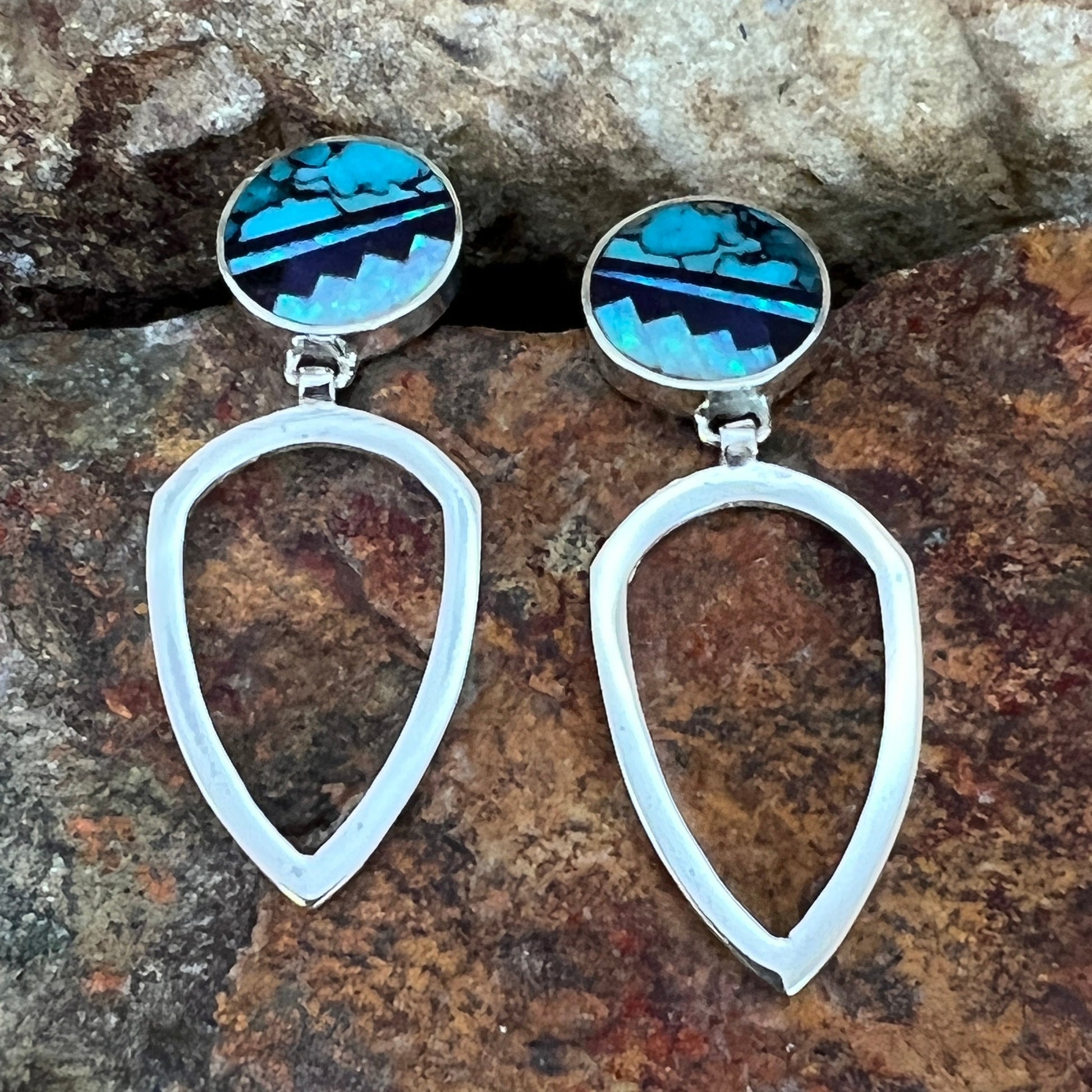 David Rosales Shalako Fancy Inlaid Sterling Silver Earrings