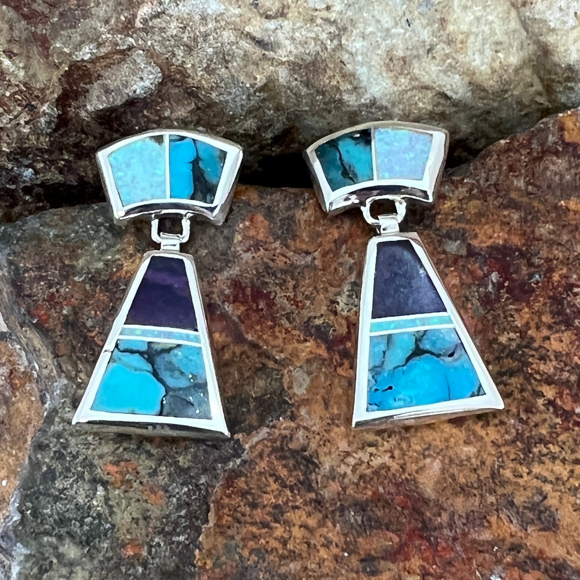 David Rosales Shalako Inlaid Sterling Silver Earrings