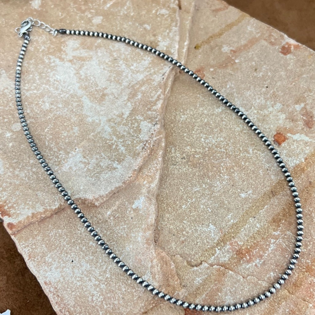 18" Single Strand Oxidized Sterling Silver Beaded Necklace 3 mm