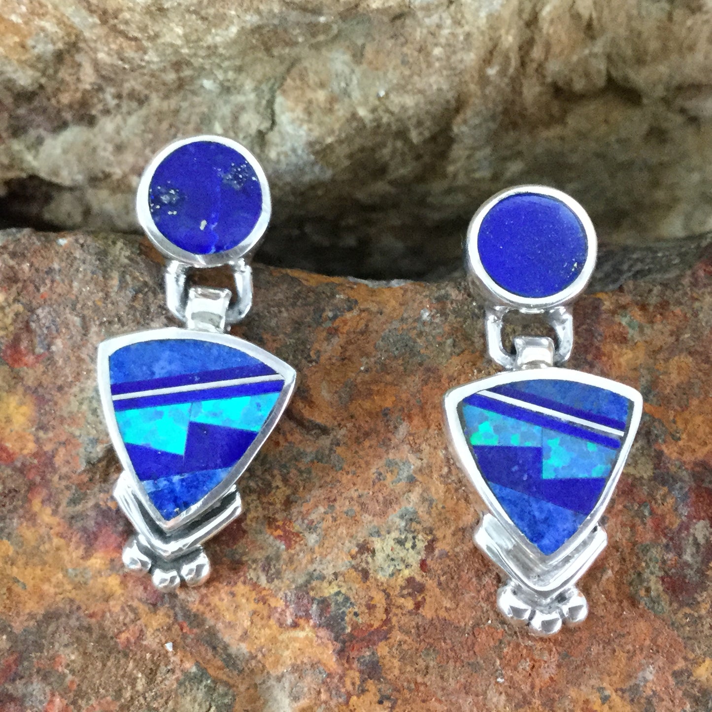 David Rosales Blue Sky Fancy Inlaid Sterling Silver Earrings