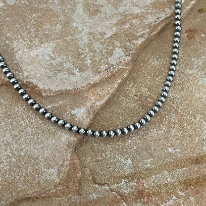 20" Single Strand Oxidized Sterling Silver Beaded Necklace 4 mm