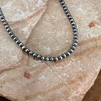 18" Single Strand Oxidized Sterling Silver Beaded Necklace 5 mm