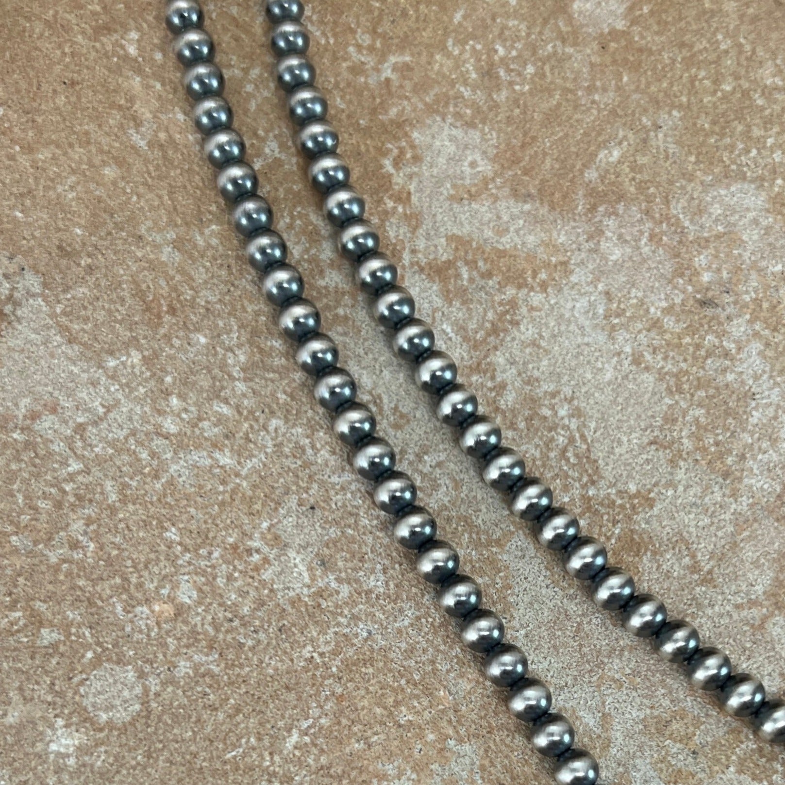 22 Single Strand Oxidized Sterling Silver Beaded Necklace 4 mm