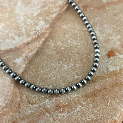 22" Single Strand Oxidized Sterling Silver Beaded Necklace 5 mm