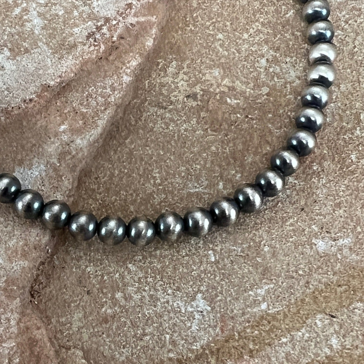 22" Single Strand Oxidized Sterling Silver Beaded Necklace 5 mm