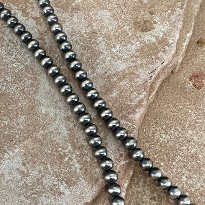 22" Single Strand Oxidized Sterling Silver Beaded Necklace 5 mm