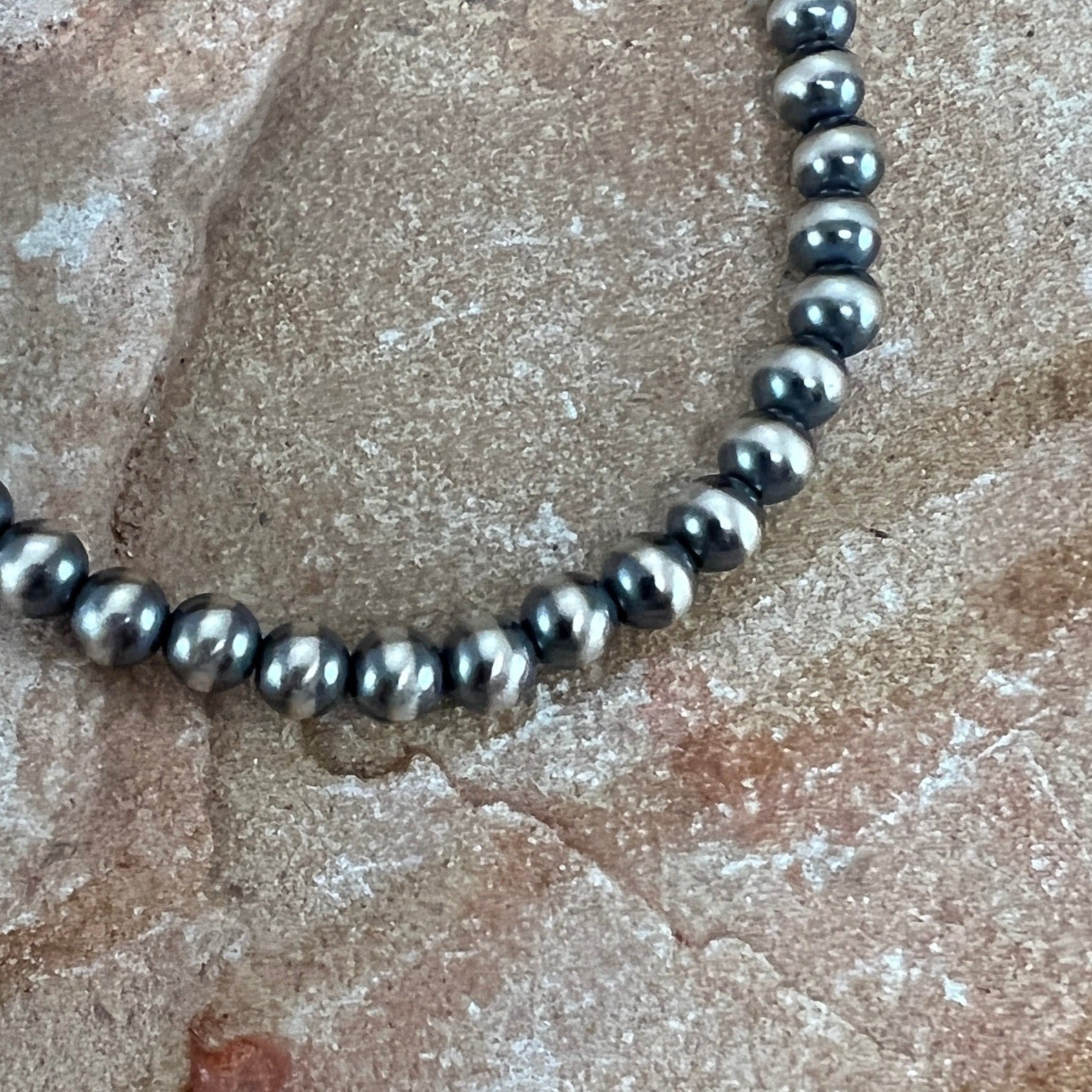 20" Single Strand Oxidized Sterling Silver Beaded Necklace 6 mm