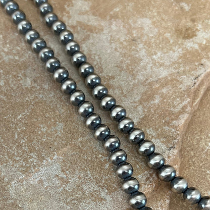 20" Single Strand Oxidized Sterling Silver Beaded Necklace 6 mm