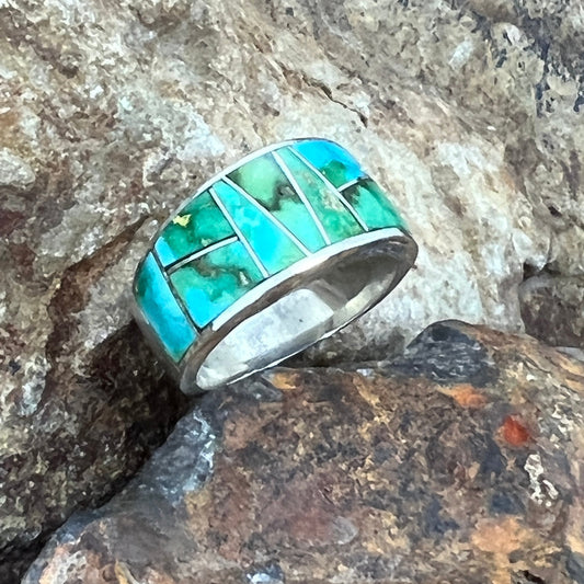 David Rosales Sonoran Gold Turquoise Inlaid Sterling Silver Ring